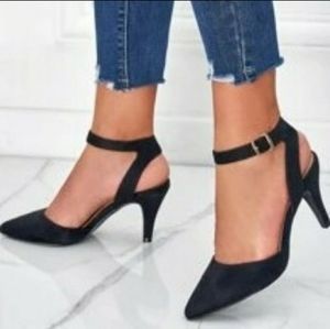 Shein Size 11 Black Suedette Stiletto Ankle Strap - 3.25" Heel
